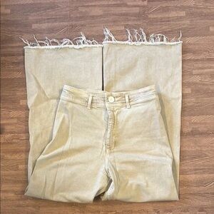 Frayed Hem Beige Pants